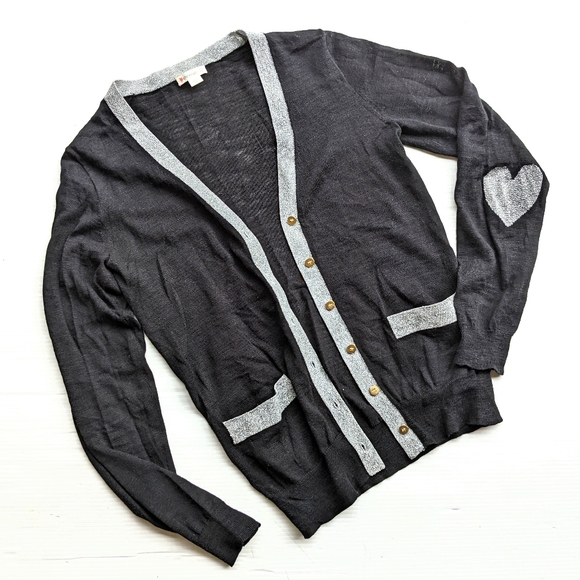 J CREW girls heart elbow patch v-neck cardigan sweater